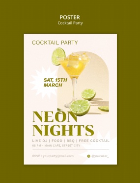 柠檬鸡尾酒派对海报PSD模板